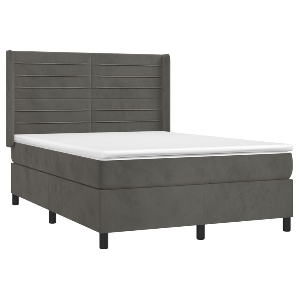 Pat box spring cu saltea, gri închis, 140x190 cm, catifea