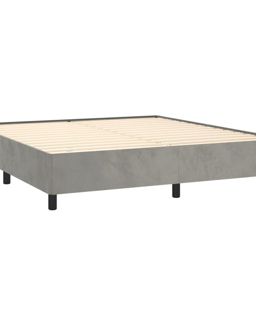 Загрузите изображение в средство просмотра галереи, Pat box spring cu saltea, gri deschis, 160x200 cm, catifea
