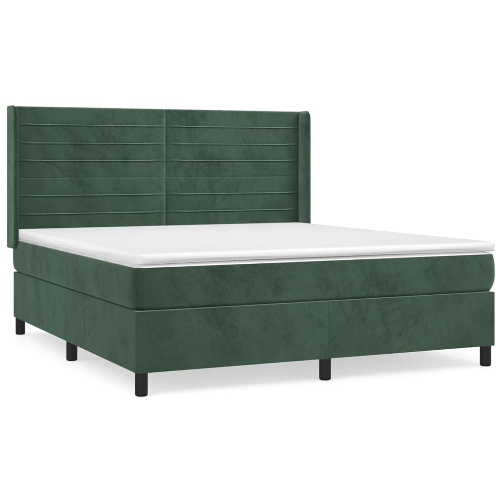 Pat box spring cu saltea, verde închis, 160x200 cm, catifea