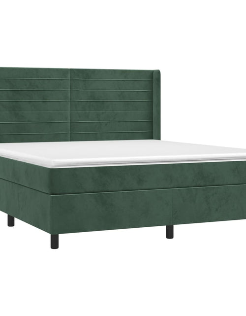 Загрузите изображение в средство просмотра галереи, Pat box spring cu saltea, verde închis, 160x200 cm, catifea
