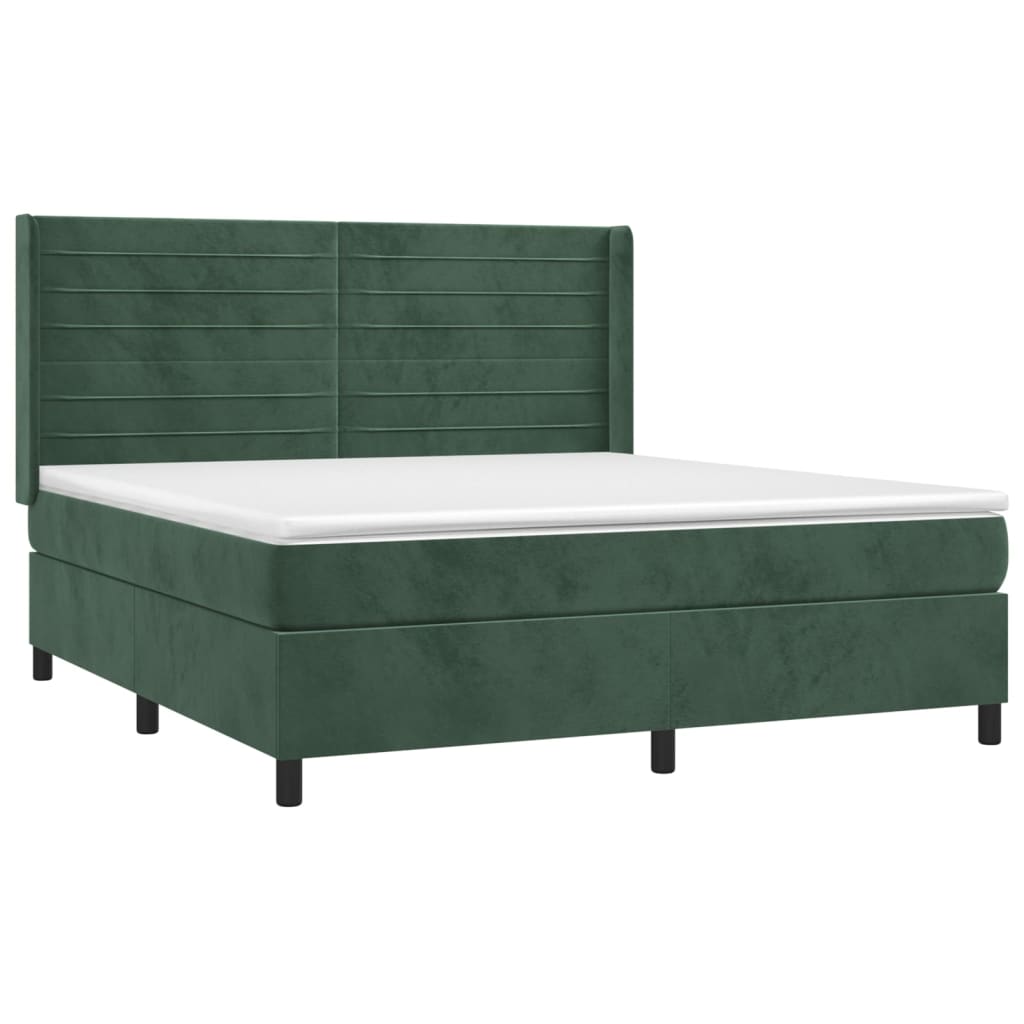 Pat box spring cu saltea, verde închis, 160x200 cm, catifea