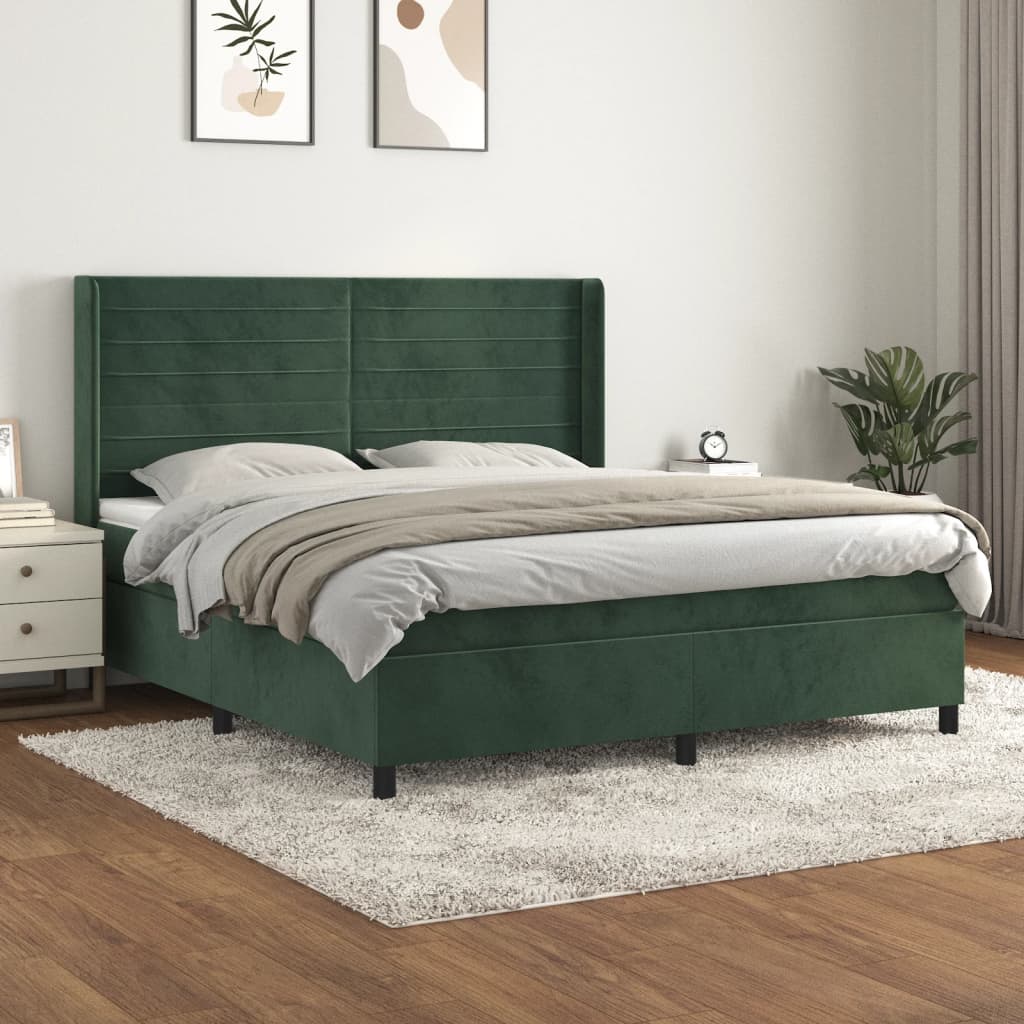 Pat box spring cu saltea, verde închis, 160x200 cm, catifea