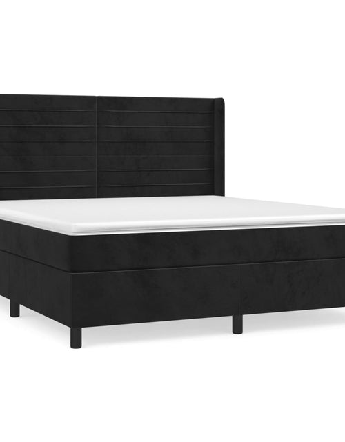 Загрузите изображение в средство просмотра галереи, Pat box spring cu saltea, negru, 180x200 cm, catifea
