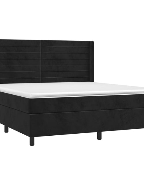 Загрузите изображение в средство просмотра галереи, Pat box spring cu saltea, negru, 180x200 cm, catifea
