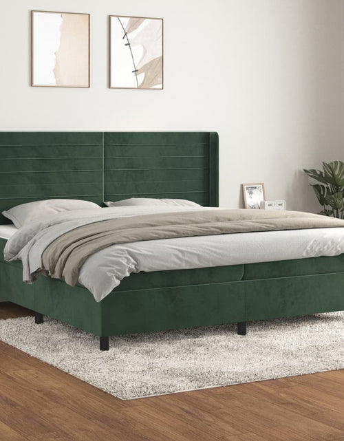 Загрузите изображение в средство просмотра галереи, Pat box spring cu saltea, verde închis, 200x200 cm, catifea
