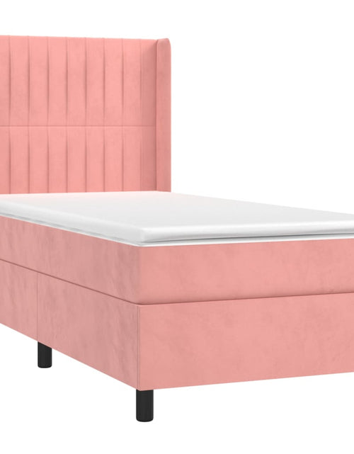 Загрузите изображение в средство просмотра галереи, Pat box spring cu saltea, roz, 90x190 cm, catifea
