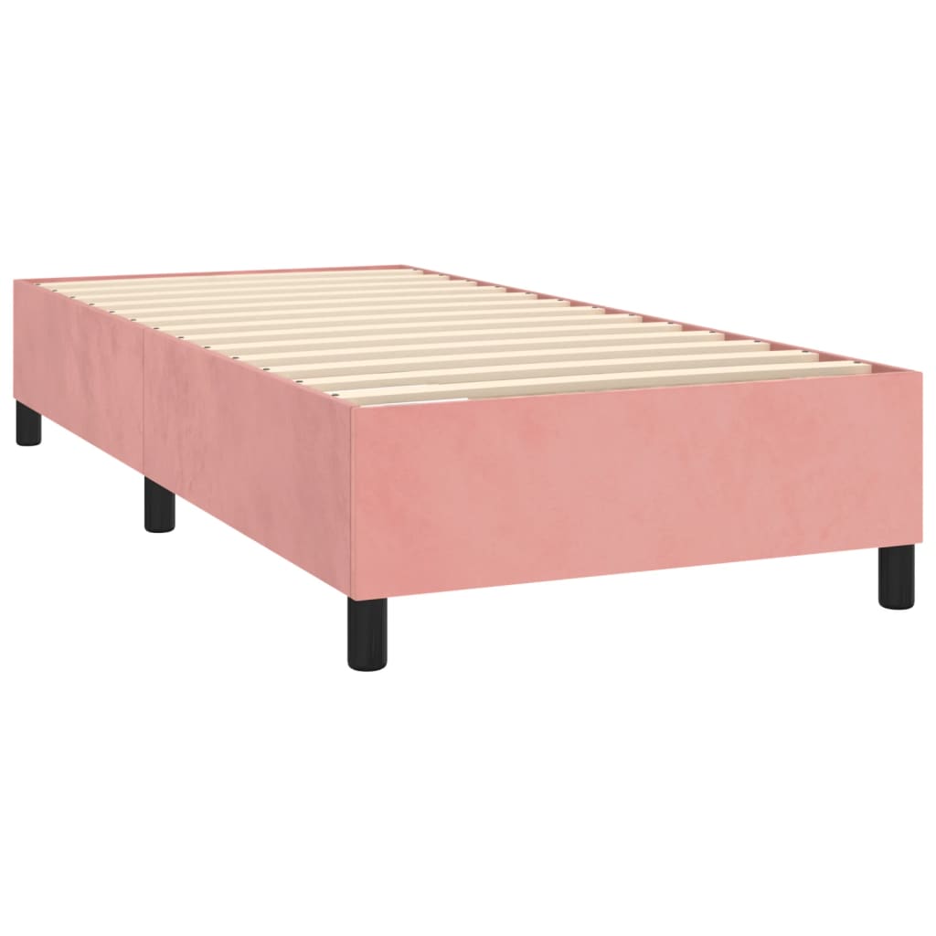 Pat box spring cu saltea, roz, 90x190 cm, catifea