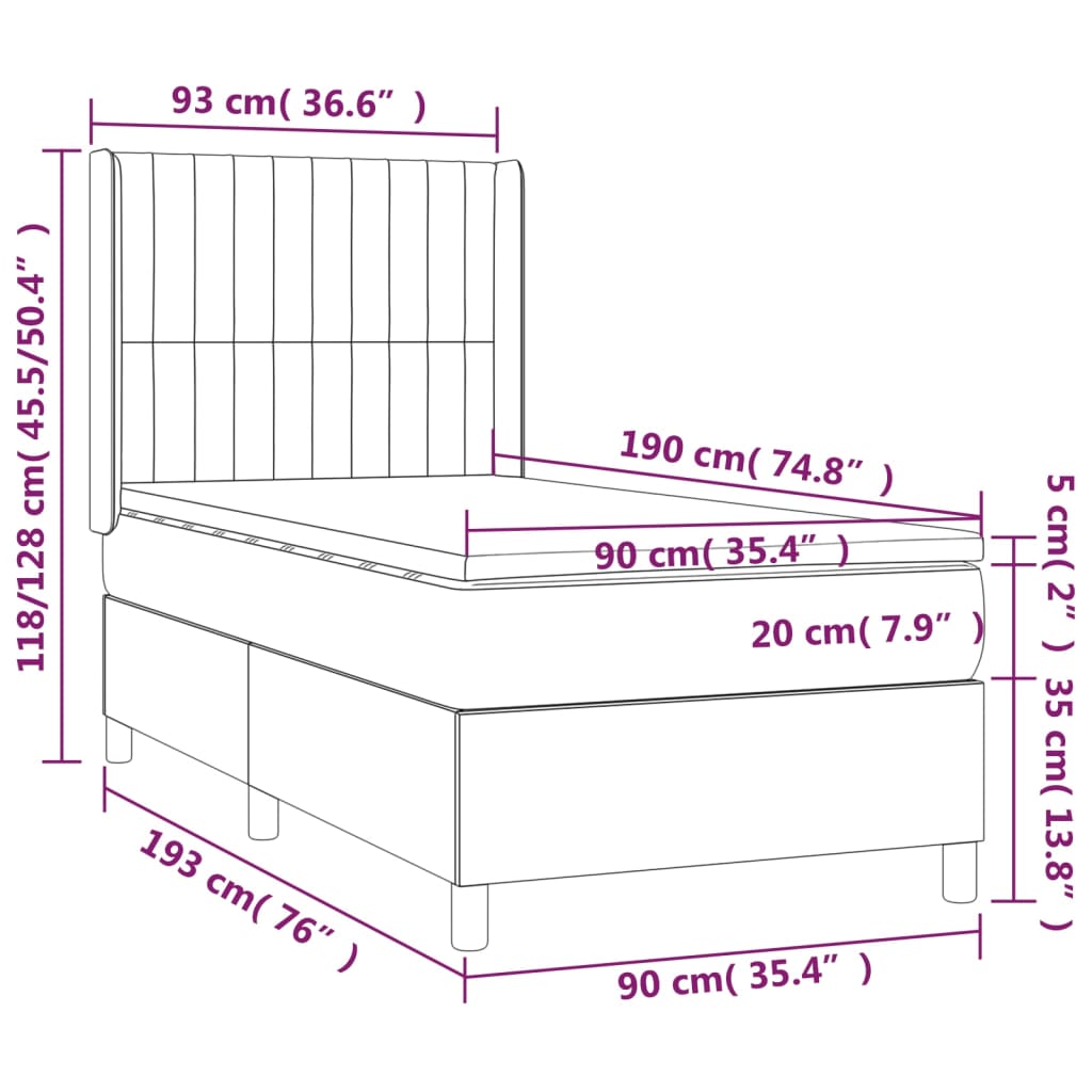 Pat box spring cu saltea, roz, 90x190 cm, catifea