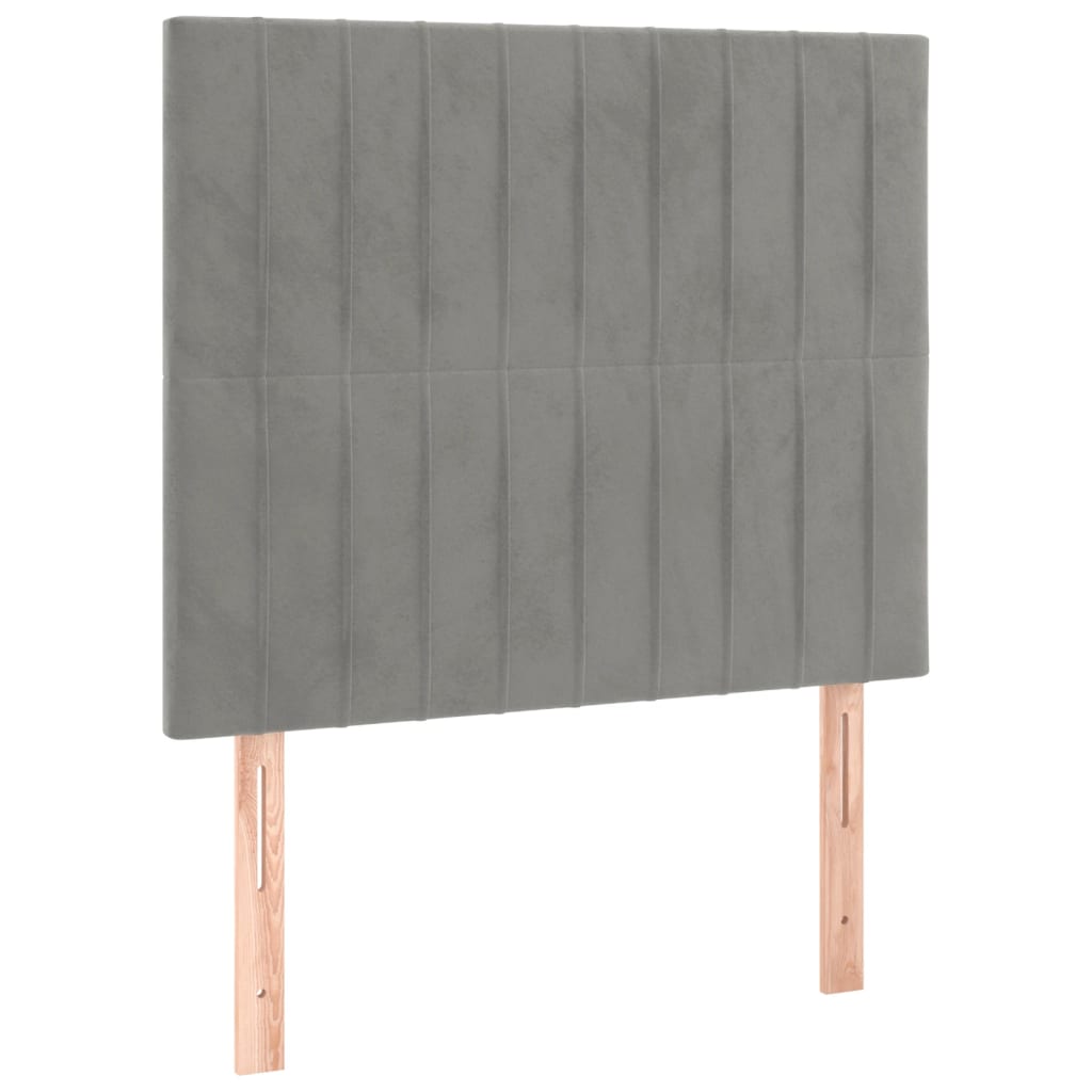 Pat box spring cu saltea, gri deschis, 90x200 cm, catifea