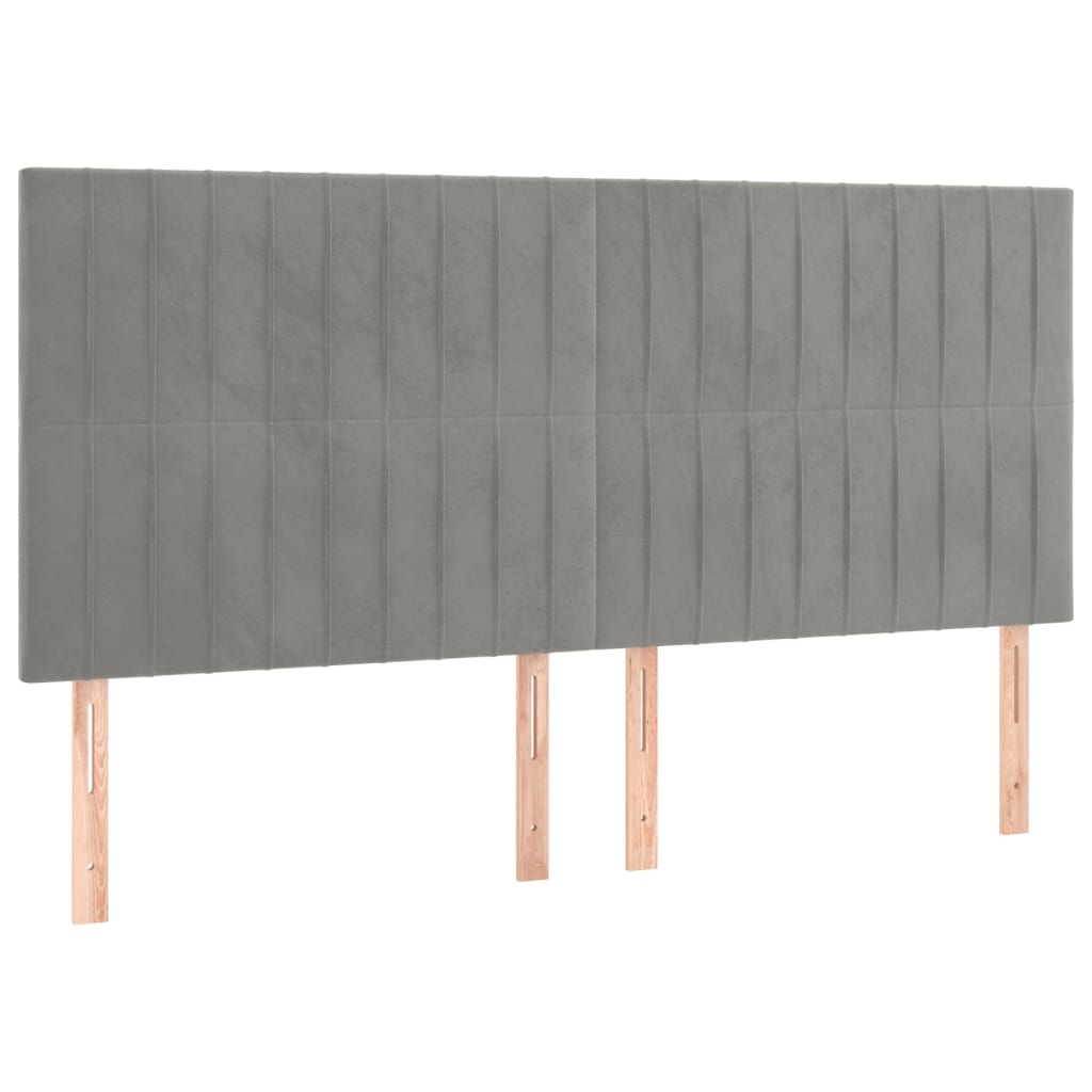 Pat box spring cu saltea, gri deschis, 200x200 cm, catifea