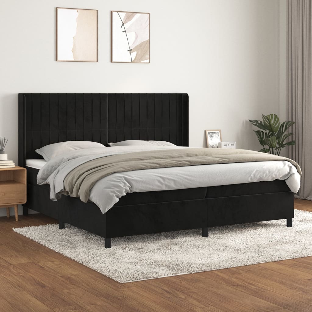 Pat box spring cu saltea, negru, 200x200 cm, catifea