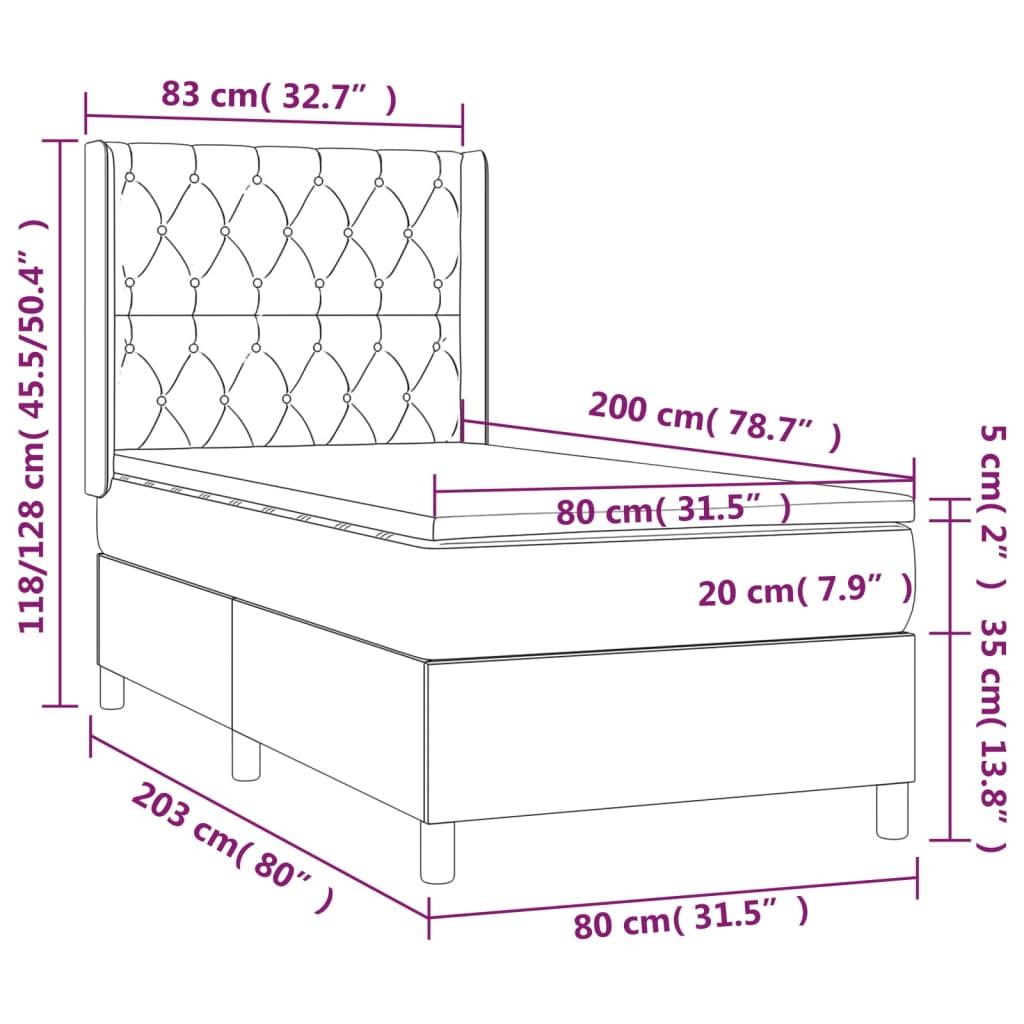 Pat continental cu saltea, gri deschis, 80x200 cm, catifea