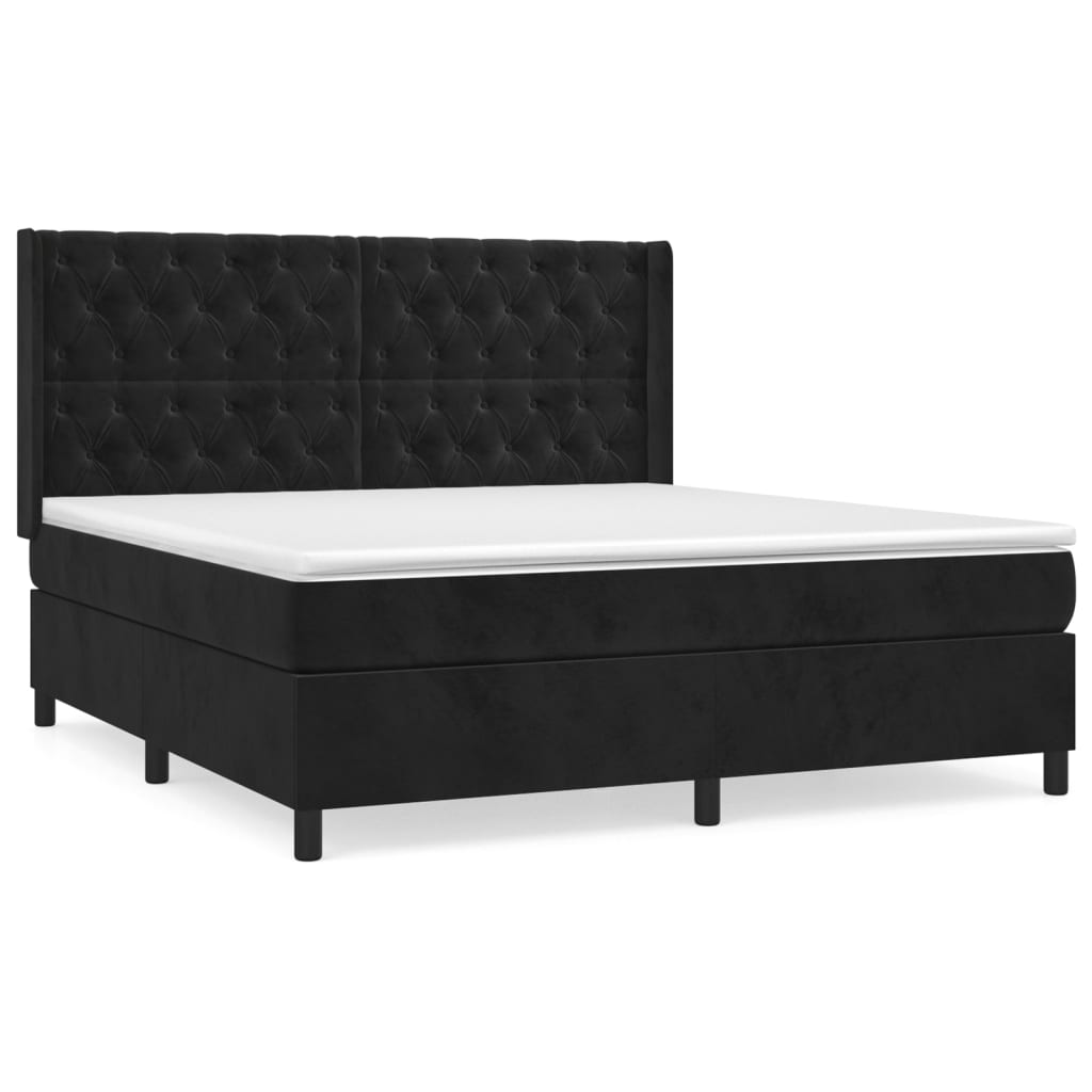 Pat box spring cu saltea, negru, 160x200 cm, catifea