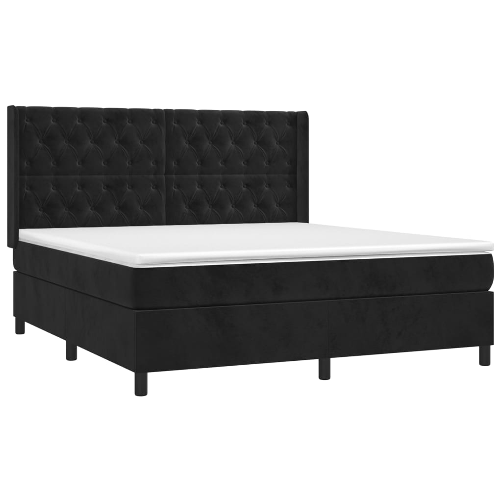 Pat box spring cu saltea, negru, 160x200 cm, catifea