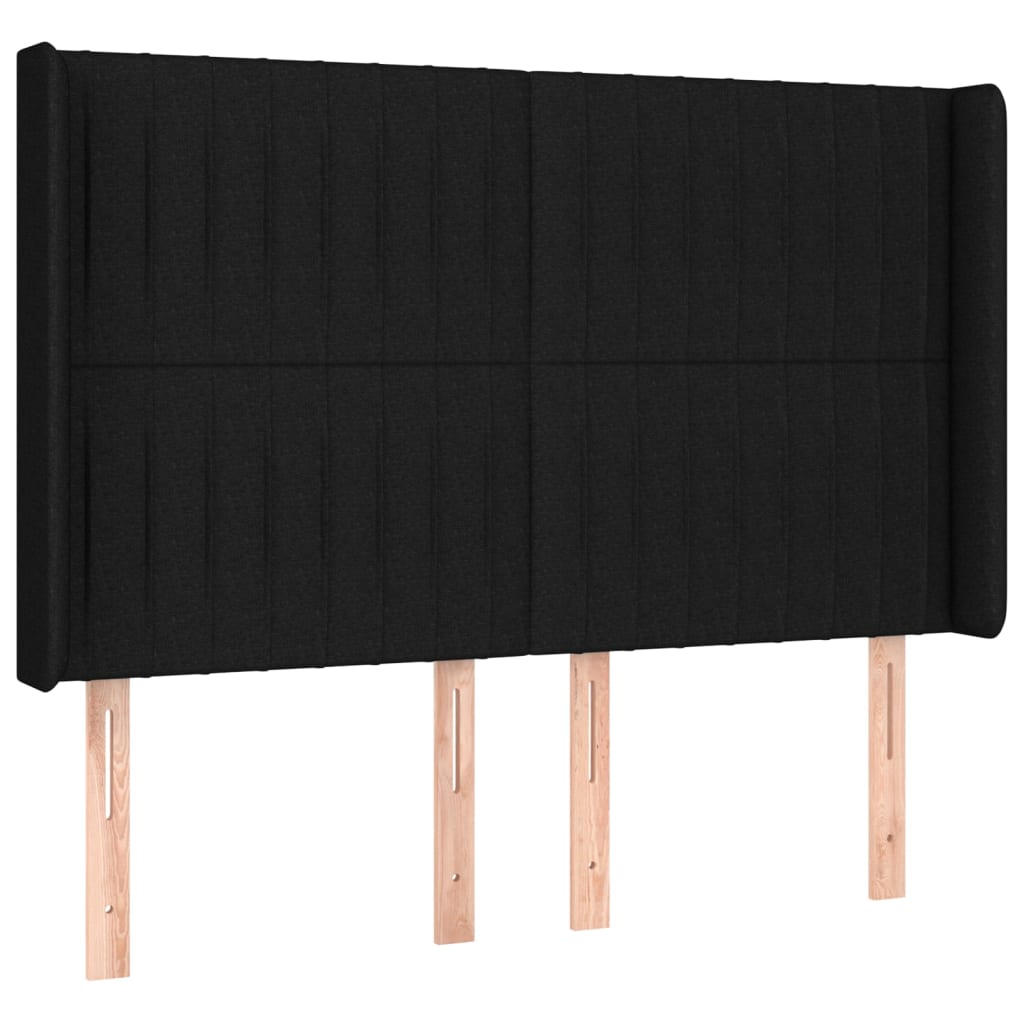 Pat cu arcuri, saltea și LED, negru, 140x190 cm, textil