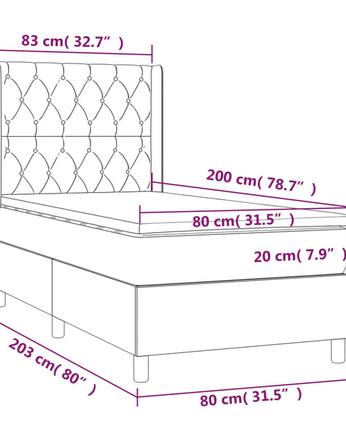 Загрузите изображение в средство просмотра галереи, Pat cu arcuri, saltea și LED, crem, 80x200 cm, textil
