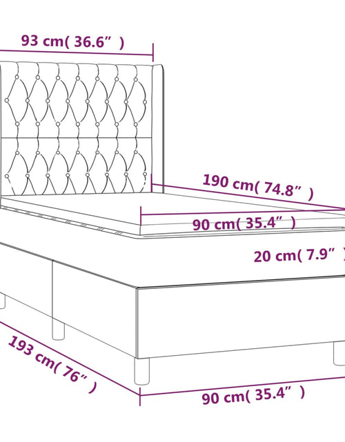 Загрузите изображение в средство просмотра галереи, Pat cu arcuri, saltea și LED, negru, 90x190 cm, textil
