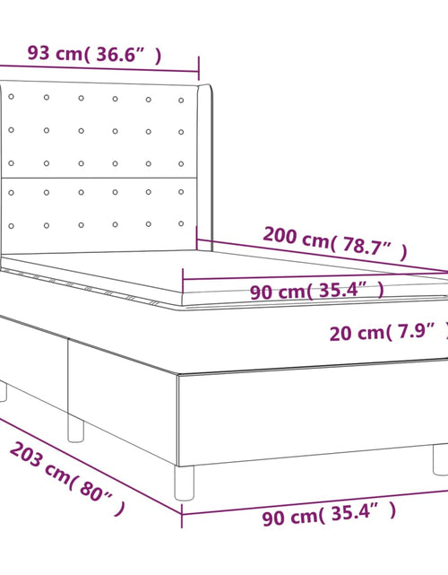 Загрузите изображение в средство просмотра галереи, Pat cu arcuri, saltea și LED, gri taupe, 90x200 cm, textil
