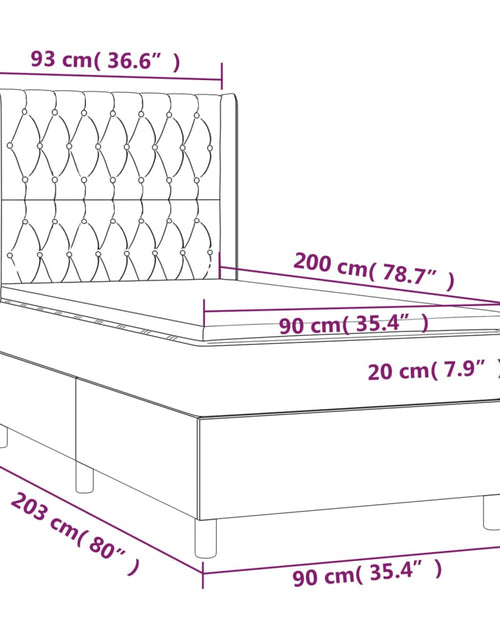 Загрузите изображение в средство просмотра галереи, Pat cu arcuri, saltea și LED, crem, 90x200 cm, textil
