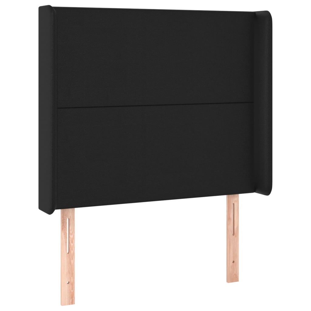 Pat continental cu saltea & LED, negru, 80x200 cm, piele eco