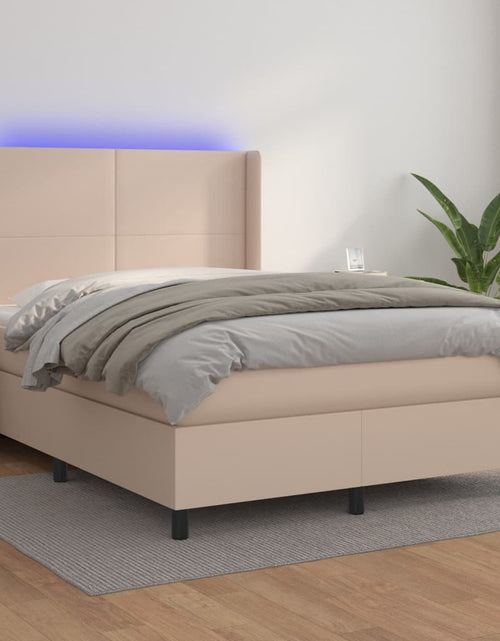 Încărcați imaginea în vizualizatorul Galerie, Pat box spring cu saltea, cappuccino, 140x190cm piele ecologică
