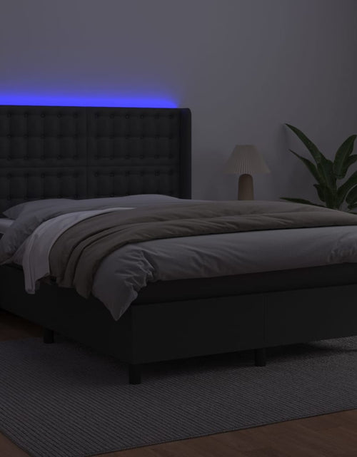 Încărcați imaginea în vizualizatorul Galerie, Pat box spring cu saltea, negru, 140x190 cm, piele ecologică
