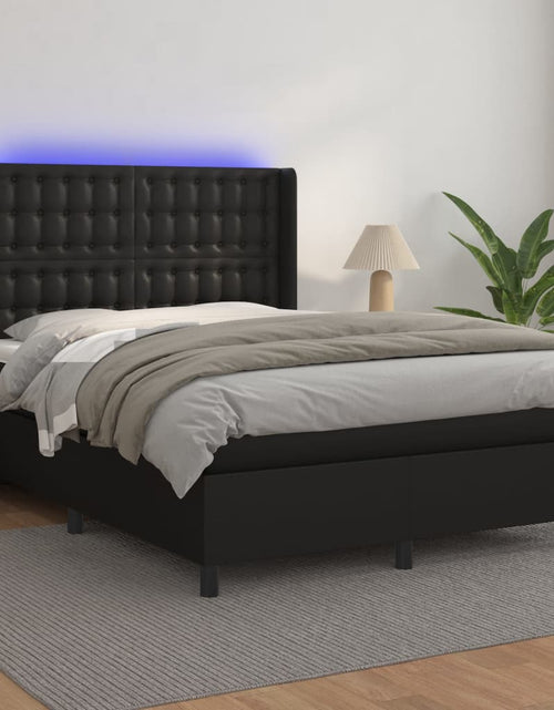 Încărcați imaginea în vizualizatorul Galerie, Pat box spring cu saltea, negru, 140x190 cm, piele ecologică
