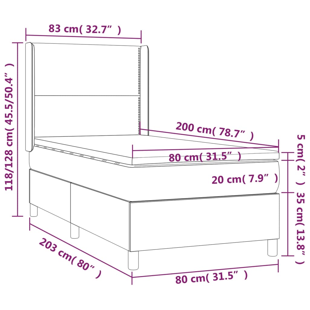 Pat continental cu saltea & LED, roz, 80x200 cm, catifea