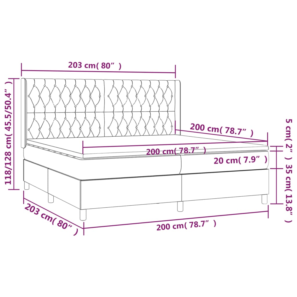 Pat continental cu saltea & LED, roz, 200x200 cm, catifea