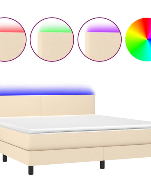 Загрузите изображение в средство просмотра галереи, Pat cu arcuri, saltea și LED, crem, 160x200 cm, textil
