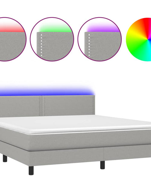 Загрузите изображение в средство просмотра галереи, Pat cu arcuri, saltea și LED, gri deschis, 160x200 cm, textil
