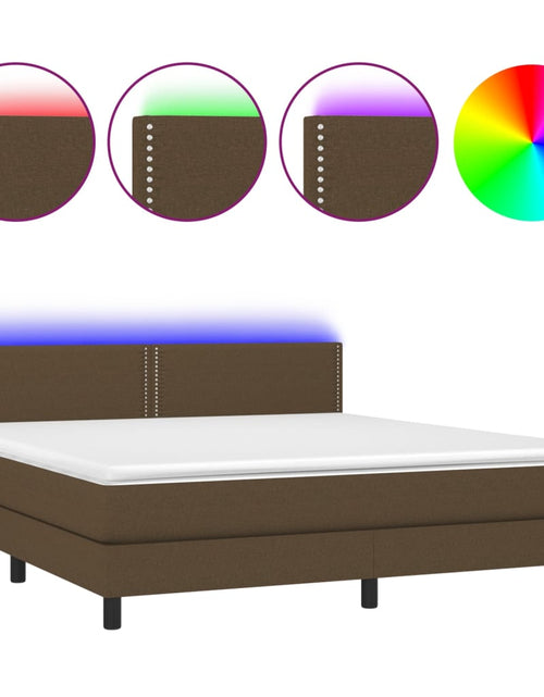 Загрузите изображение в средство просмотра галереи, Pat cu arcuri, saltea și LED, maro închis, 160x200 cm, textil
