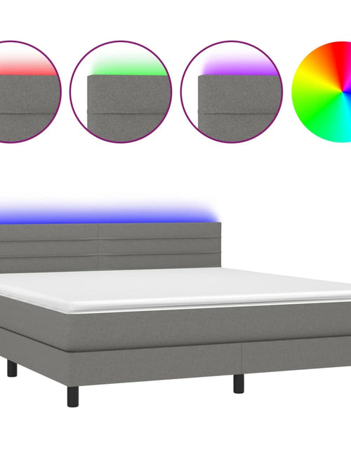 Загрузите изображение в средство просмотра галереи, Pat cu arcuri, saltea și LED, gri închis, 160x200 cm, textil
