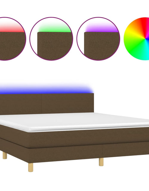 Загрузите изображение в средство просмотра галереи, Pat cu arcuri, saltea și LED, maro închis, 160x200 cm, textil
