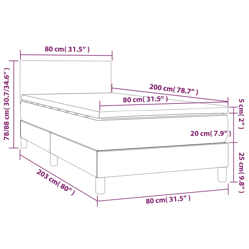 Pat continental cu saltea și LED cappuccino 80x200 cm piele eco