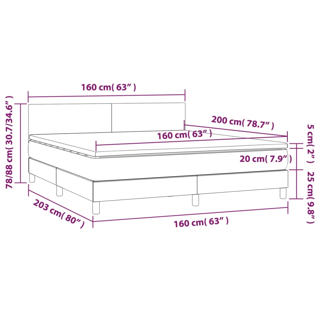 Pat cu arcuri, saltea și LED, gri, 160x200 cm, piele ecologică