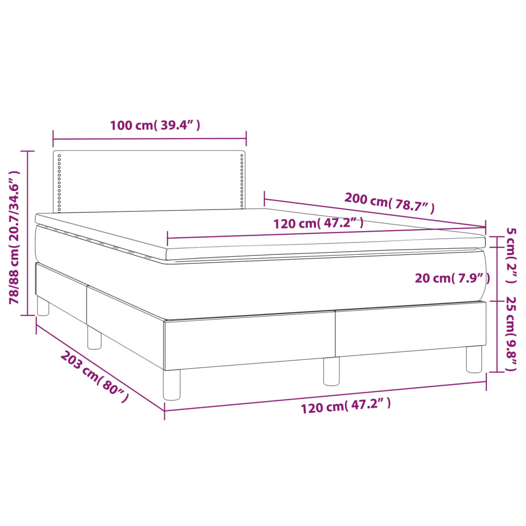 Pat cu arcuri, saltea și LED, alb, 120x200 cm, piele ecologică