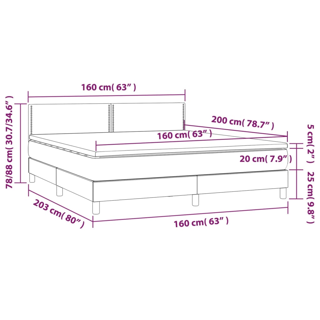 Pat cu arcuri, saltea și LED, gri, 160x200 cm, piele ecologică