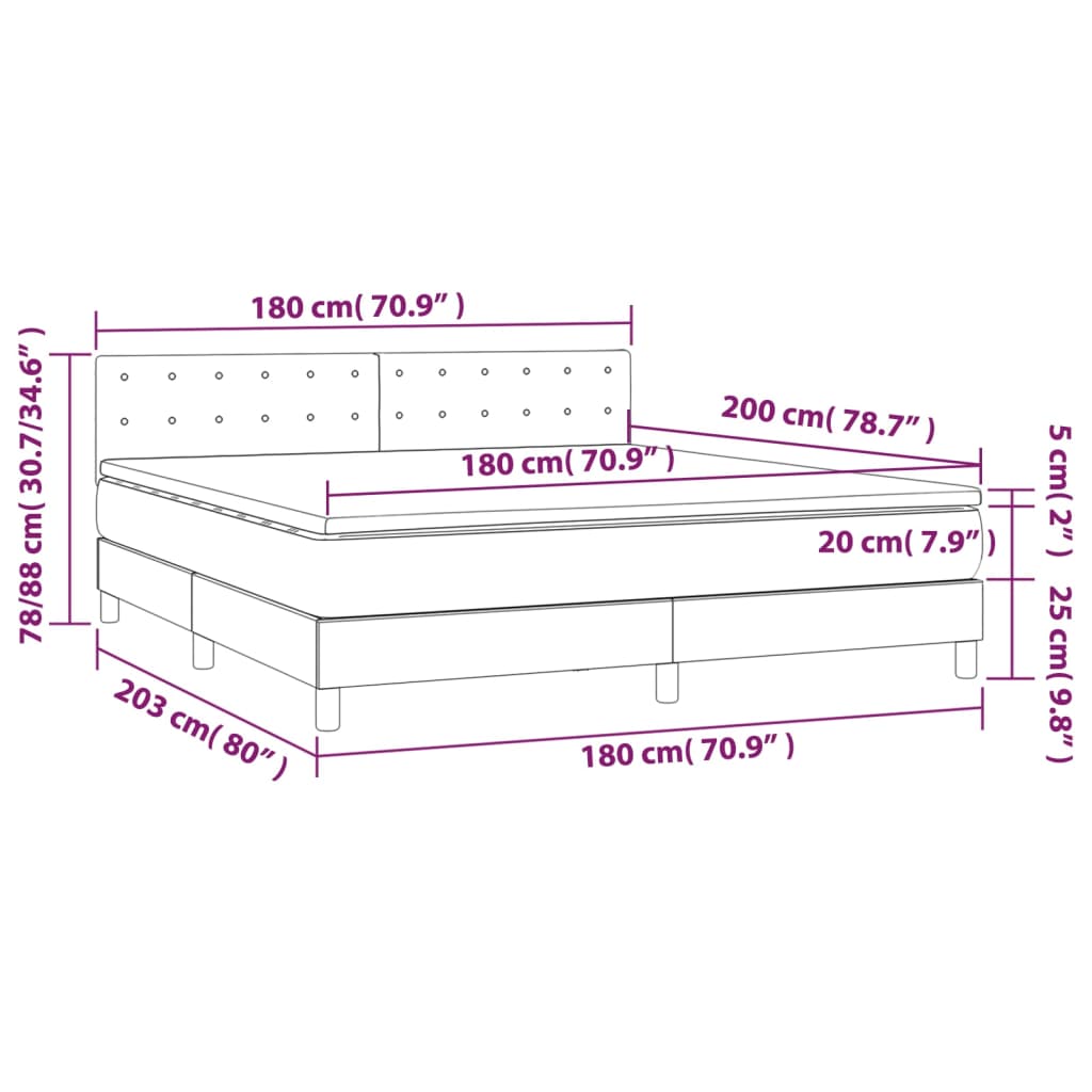 Pat cu arcuri, saltea și LED, negru, 180x200cm, piele ecologică