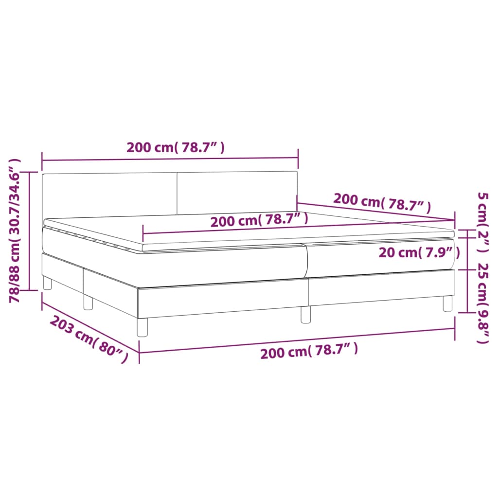 Pat continental cu saltea & LED, roz, 200x200 cm, catifea