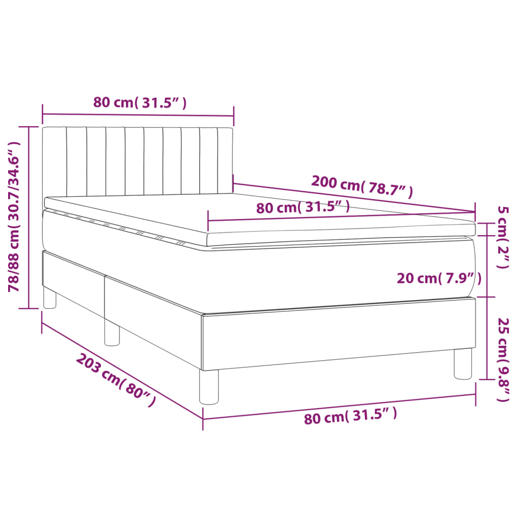 Pat continental cu saltea & LED, roz, 80x200 cm, catifea