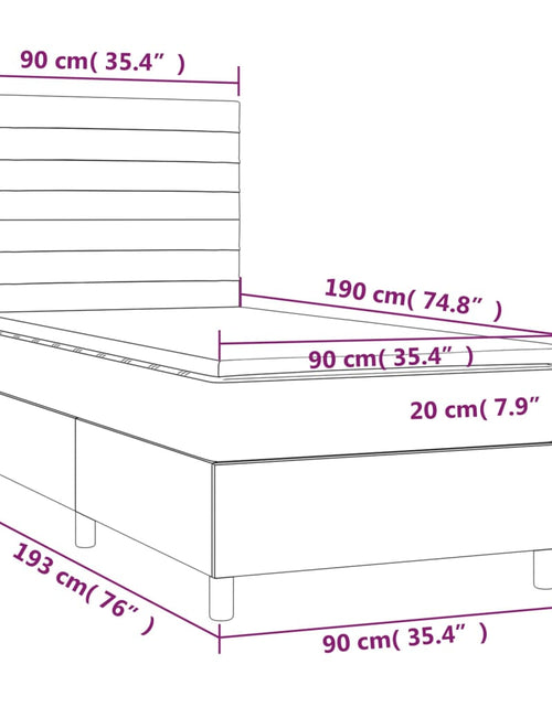 Загрузите изображение в средство просмотра галереи, Pat cu arcuri, saltea și LED, gri taupe, 90x190 cm, textil
