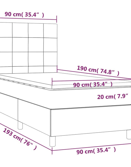 Загрузите изображение в средство просмотра галереи, Pat cu arcuri, saltea și LED, gri taupe, 90x190 cm, textil
