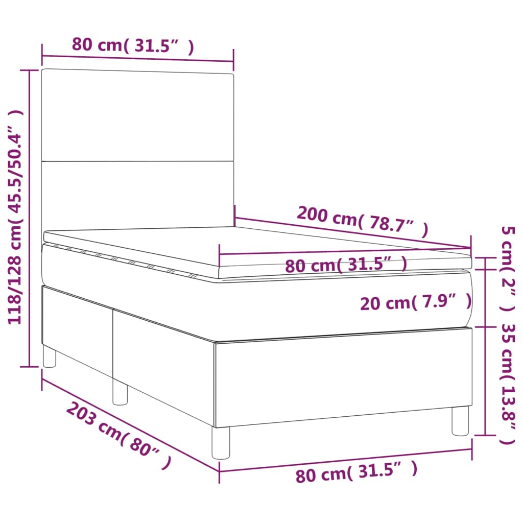 Pat continental cu saltea & LED, negru, 80x200 cm, piele eco