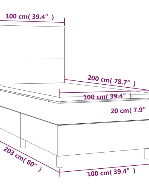 Încărcați imaginea în vizualizatorul Galerie, Pat cu arcuri, saltea și LED, gri, 100x200 cm, piele ecologică
