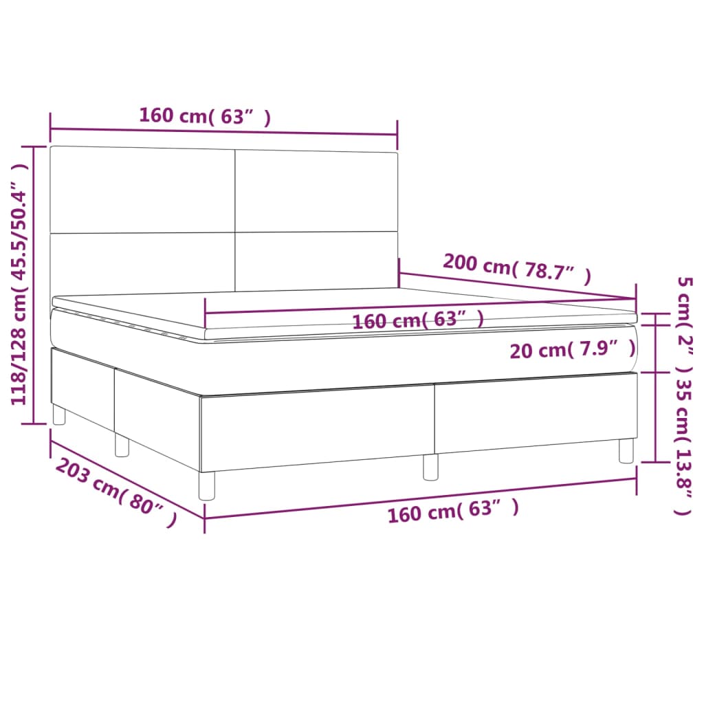 Pat cu arcuri, saltea și LED, negru, 160x200cm, piele ecologică