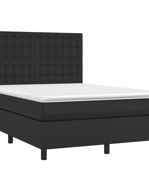 Încărcați imaginea în vizualizatorul Galerie, Pat box spring cu saltea, negru, 140x190 cm, piele ecologică
