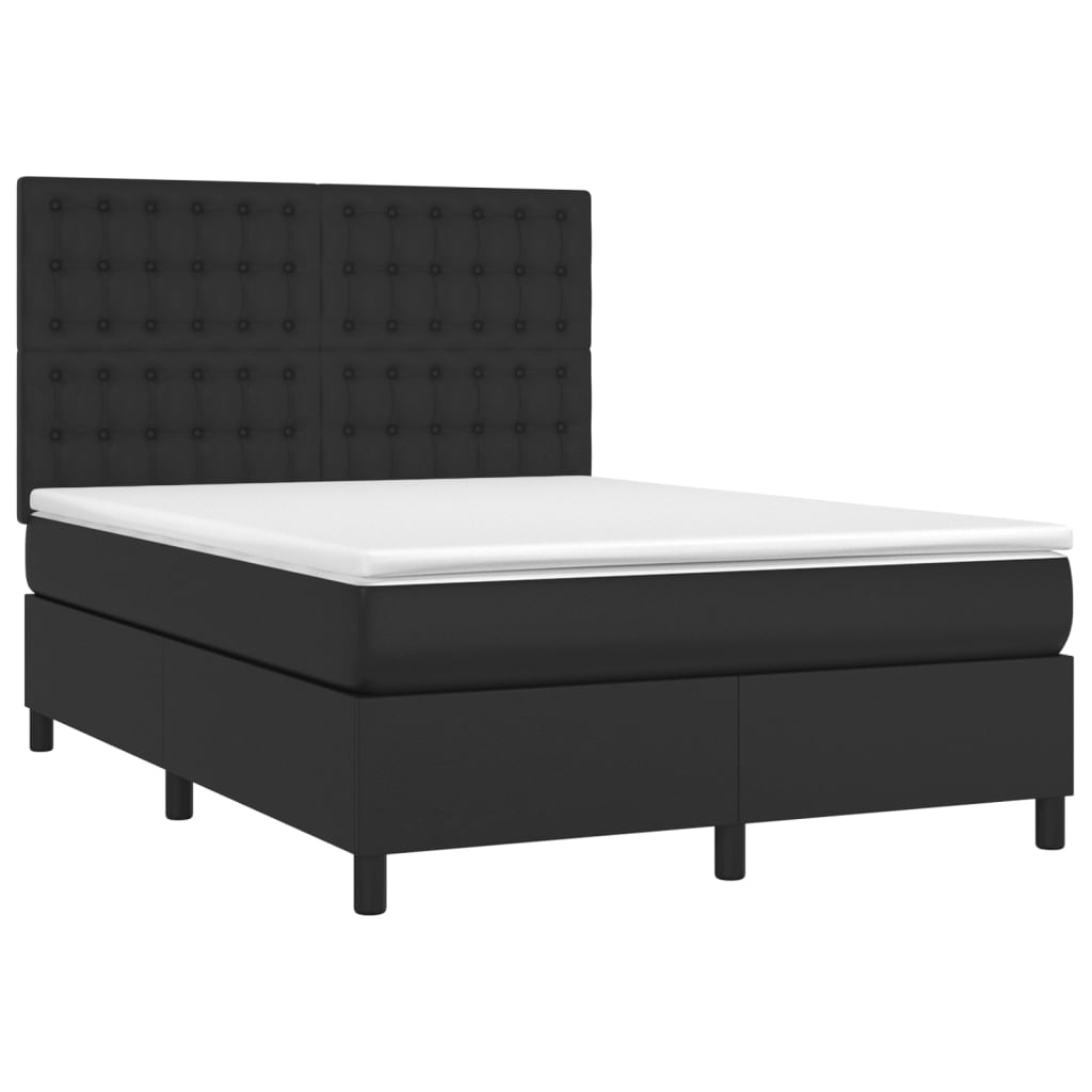 Pat box spring cu saltea, negru, 140x190 cm, piele ecologică