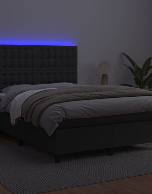 Încărcați imaginea în vizualizatorul Galerie, Pat box spring cu saltea, negru, 140x190 cm, piele ecologică
