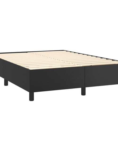 Загрузите изображение в средство просмотра галереи, Pat box spring cu saltea, negru, 140x190 cm, piele ecologică
